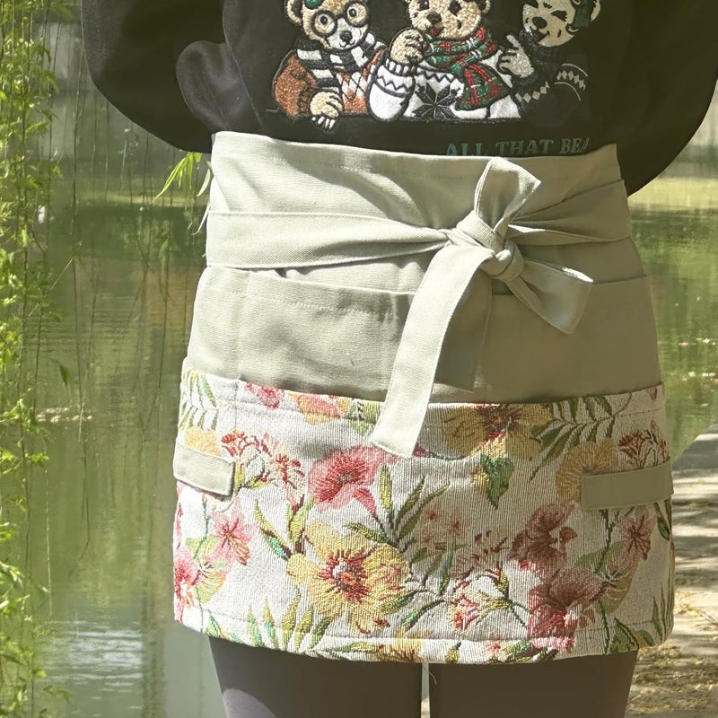 MILCIL Store Garden Apron for Woman, Serve Apron Cute, Flora Half Apron with 8 Pockets, Valentines Gift for Mom Wife Girlfriend - Image 4